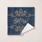 Gouden & marineblauwe elegante bloeiende monogram bad handdoek (Wasdoekje)