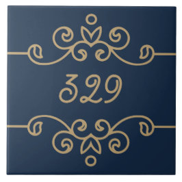 Gouden & marineblauwe elegante bloeiende monogram tegeltje
