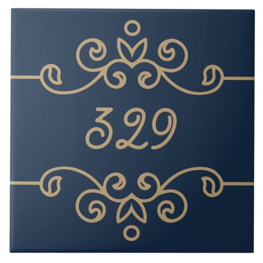 Gouden & marineblauwe elegante bloeiende monogram tegeltje (Voorkant)