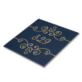 Gouden & marineblauwe elegante bloeiende monogram tegeltje (Zijkant)