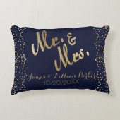 Gouden Marineblauwe M. en Mevr. Monogram Wedding Accent Kussen (Voorkant)