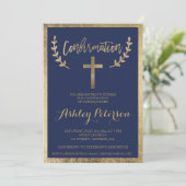 Gouden marineblauwe typografie randbevestiging kaart (Staand voorkant)