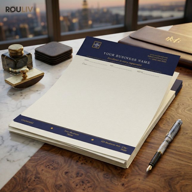 Gouden marinebriefhoofd | Luxe zakelijk Briefhoofd (Gold Navy Executive Letterhead | Luxury Business Stationery)