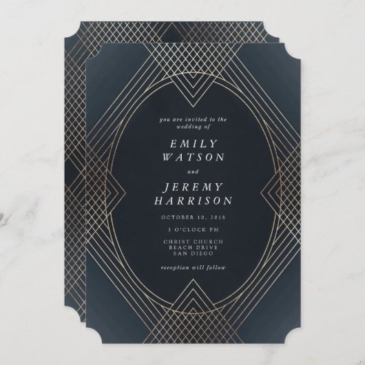 gouden marinesovaal geometric Art Deco Gatsby Wedd Kaart (Voorkant / Achterkant)