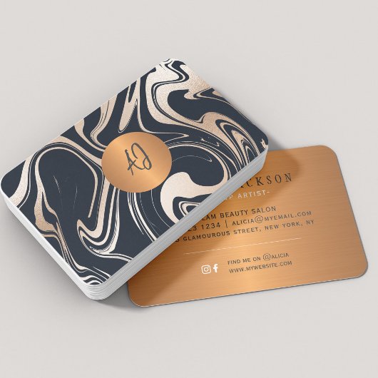Gouden marmer abstract monogram visitekaartje