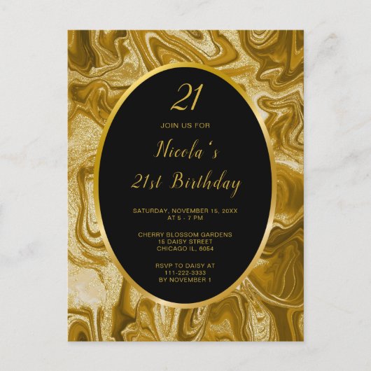 Gouden Marmer Agate 21e Verjaardag Briefkaart (Voorkant)