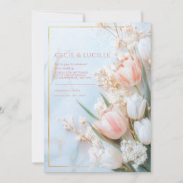 Gouden Marmer Blush Roze Tulp Lente Bruiloft Kaart