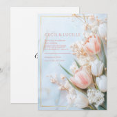 Gouden Marmer Blush Roze Tulp Lente Bruiloft Kaart (Voorkant / Achterkant)