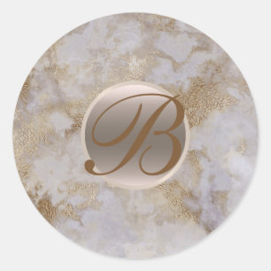 Gouden Marmer Glam Moderne Chic Monogram Initiaal Ronde Sticker