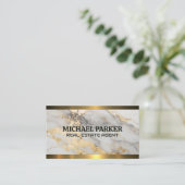 Gouden marmer | Gouden metalen rand Visitekaartje (Staand voorkant)