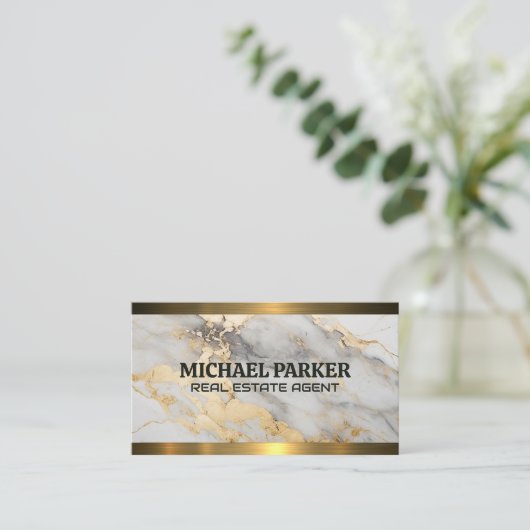 Gouden marmer | Gouden metalen rand Visitekaartje (Staand voorkant)