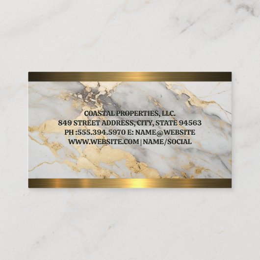 Gouden marmer | Gouden metalen rand Visitekaartje (Achterkant)