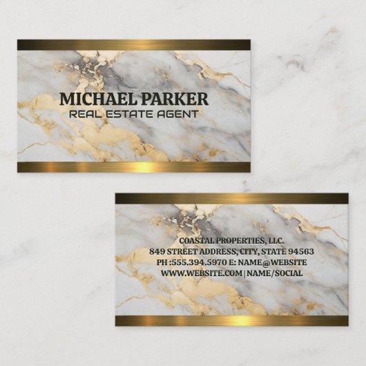 Gouden marmer | Gouden metalen rand Visitekaartje (Voorkant / Achterkant)