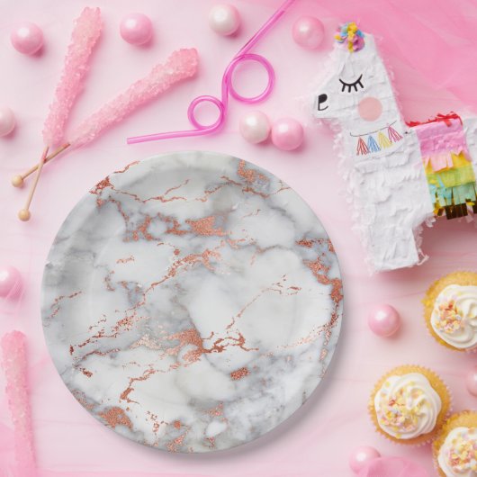 gouden marmer van grijs roos papieren bordje (Feest)