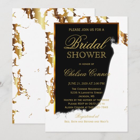 Gouden marmer, zwart en wit Vrijgezellenfeest Kaart (Voorkant / Achterkant)