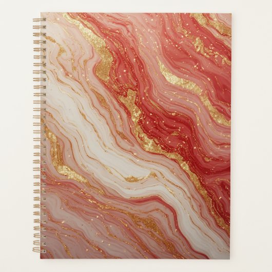 Gouden marmeren abstracte achtergrond met rode wer planner (Voorkant)