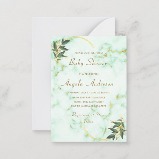 Gouden marmeren babyshower uitnodiging voorbeeld (Voorkant)