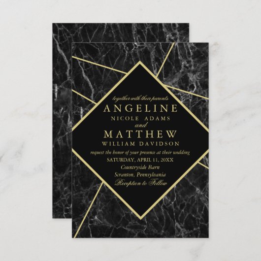 Gouden marmeren bruiloft uitnodigingen (Voorkant / Achterkant)