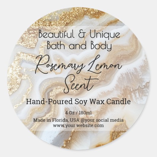 Gouden Marmeren Fles Kaars Jar Lid Product Label (Voorkant)