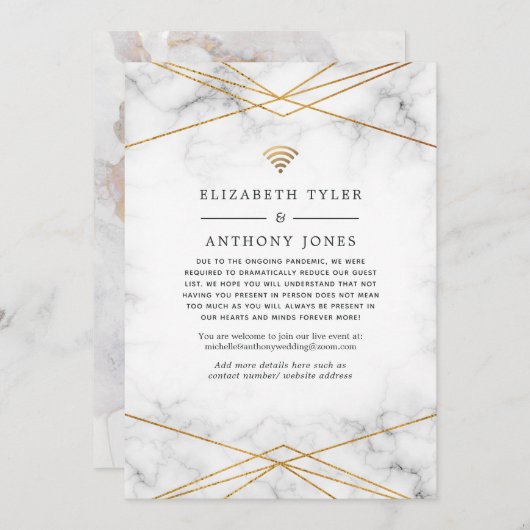 Gouden Marmeren Geometrische Beperkte Trouwgasten Aankondiging (Voorkant / Achterkant)