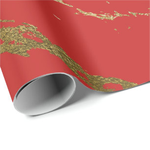Gouden Marmeren Glanzend Levendig Helder Rood Glam Cadeaupapier