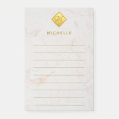 Gouden marmeren monogram Gouden naam Wit Post-it® Notes (Voorkant)