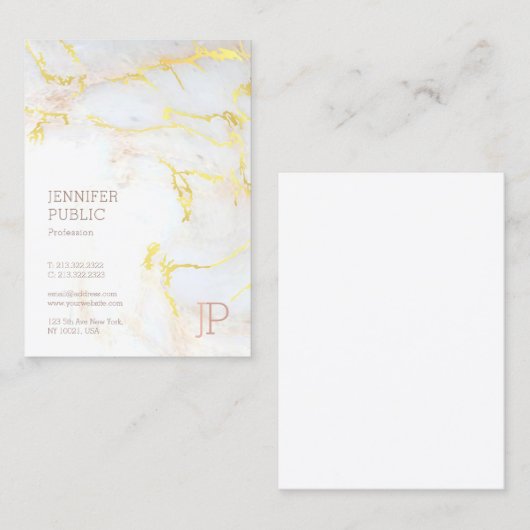 Gouden Marmeren Monogram Moderne Elegante Top Sjab Visitekaartje (Voorkant / Achterkant)