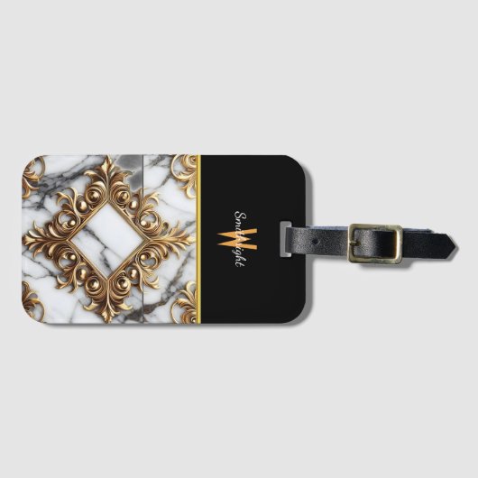 Gouden  Marmeren Ontwerp Bagagelabel (Voorkant (horizontaal))