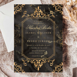 Gouden marmeren ornament vintage Nuestra Boda brui Kaart