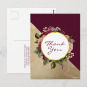 Gouden marmeren patroon en bordeauxrode bloemen be briefkaart (Voorkant / Achterkant)