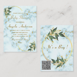 Gouden Marmeren QR Code Baby Jongen Shower Uitnodi Notitiekaartje