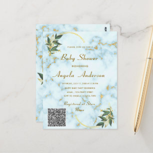 Gouden Marmeren QR Code Baby Shower Uitnodigingska Briefkaart