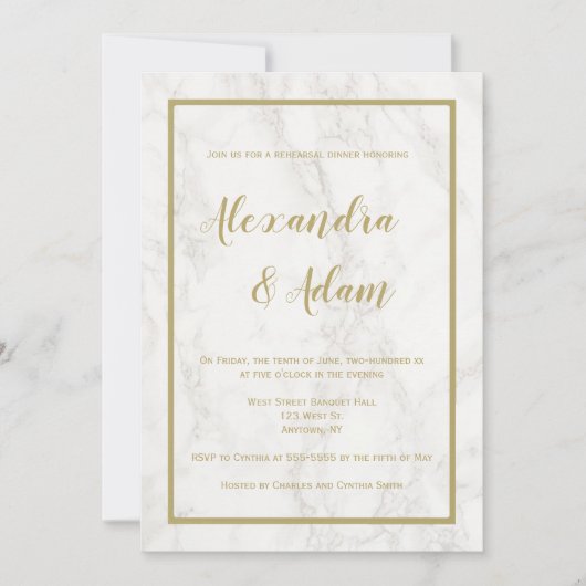 Gouden marmeren repetitie dineruitnodigingen kaart (Voorkant)