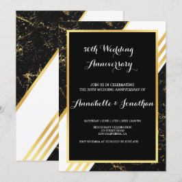 Gouden marmeren strepen typografie Huwelijksjubile Kaart
