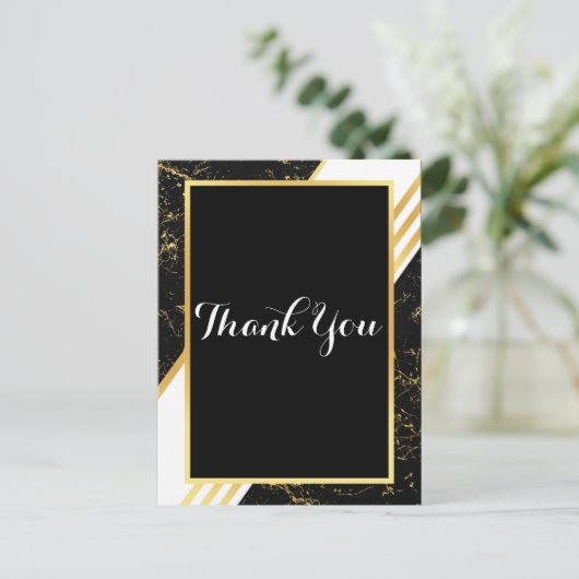 Gouden marmeren strepen typografie zwart Dank je Briefkaart (Staand voorkant)