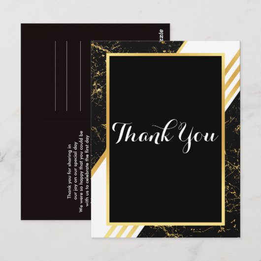 Gouden marmeren strepen typografie zwart Dank je Briefkaart (Voorkant / Achterkant)