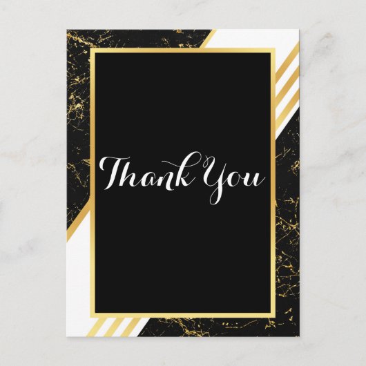 Gouden marmeren strepen typografie zwart Dank je Briefkaart (Voorkant)
