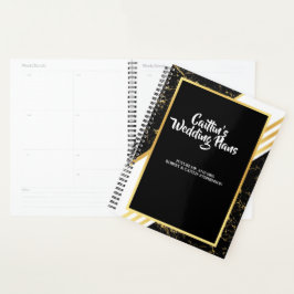Gouden marmeren strepen typografie zwart Huwelijks Planner