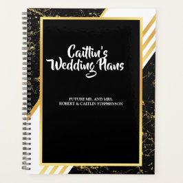 Gouden marmeren strepen typografie zwart Huwelijks Planner