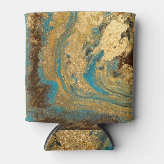 Gouden marmering: blauwe marmeren textuur. blikjeskoeler (Voorkant)