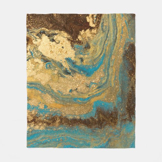 Gouden marmering: blauwe marmeren textuur. fleece deken (Voorkant)