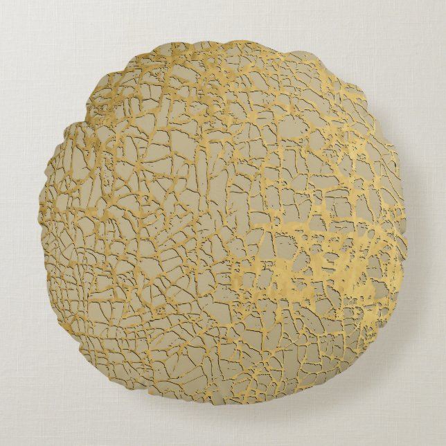 Gouden Marmering: Grunge Textuur Ontwerp Rond Kussen (Voorkant)
