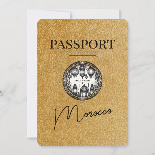 Gouden Marokkaans paspoort trouwuitnodiging Kaart (Achterkant)