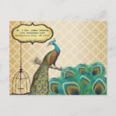 Gouden Marokkaanse Tegel Peacock Vogelkooi Save th Aankondigingskaart (Achterkant)