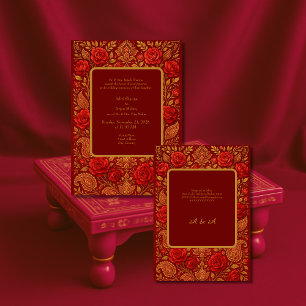 gouden Maroon Roos mango Paisley hindoe-huwelijk Kaart