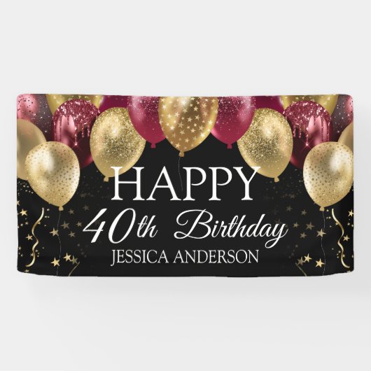 Gouden Maroon Verjaardagsfeest Banner (Horizontaal)