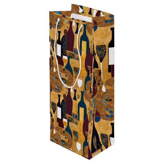 Gouden Maroon Wijn Patroon Gift Bag Cadeautas (Achterkant Gekanteld)