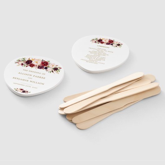 Gouden Marsala Bloemen Boho Trouwprogramma Fans Handwaaier (Niet-gemonteerd)