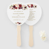 Gouden Marsala Bloemen Boho Trouwprogramma Fans Handwaaier (Voorkant en achterkant)