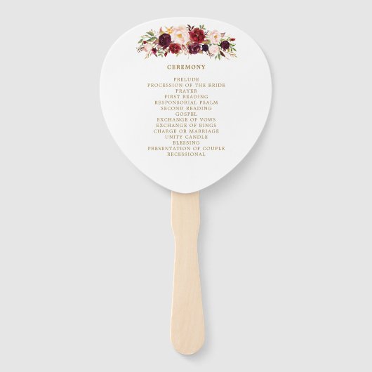 Gouden Marsala Bloemen Boho Trouwprogramma Fans Handwaaier (Achterkant)